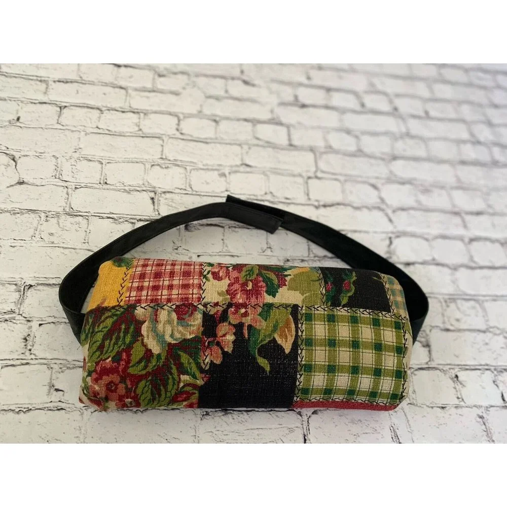Vintage Lumbar Pillow Hook and Loop Back Strap Floral Patchwork Fabric 16